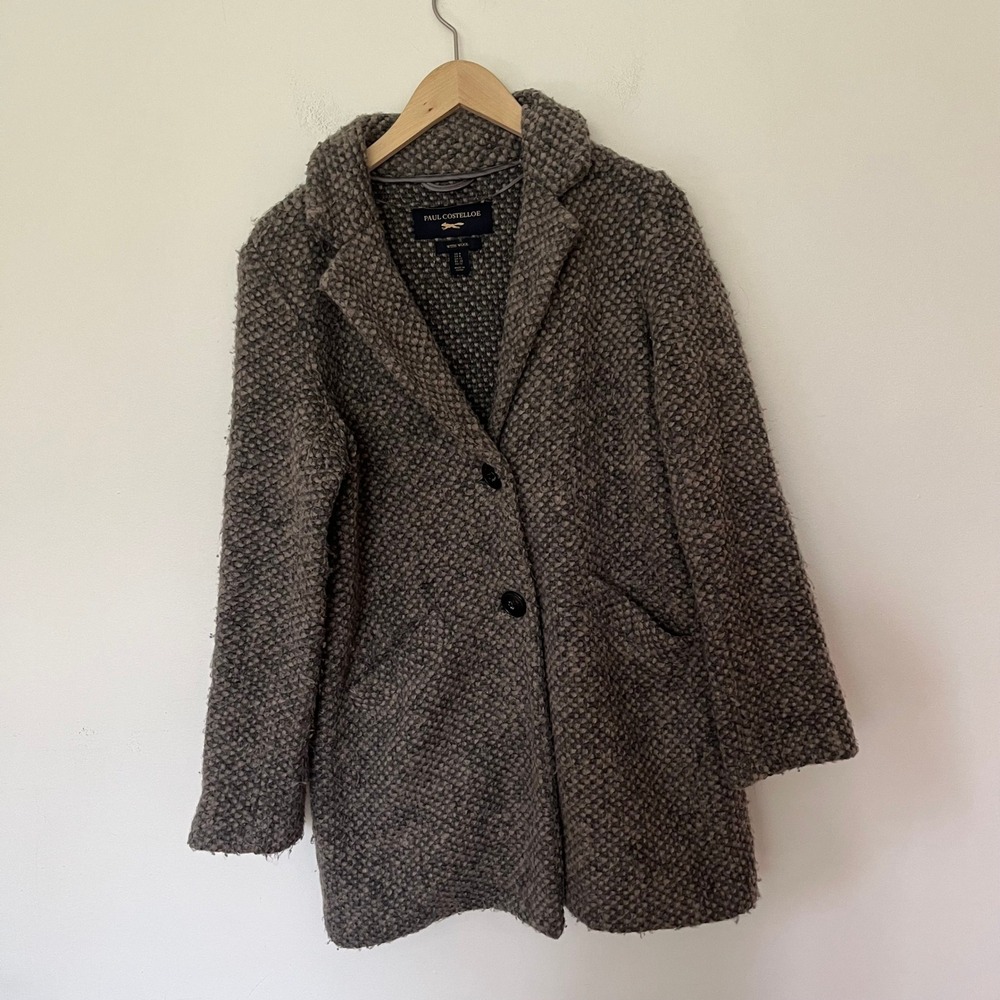 Paul Costelloe Grey Wool Blend Boucle Knit Coat Womens Size US 8 Notched Lapel